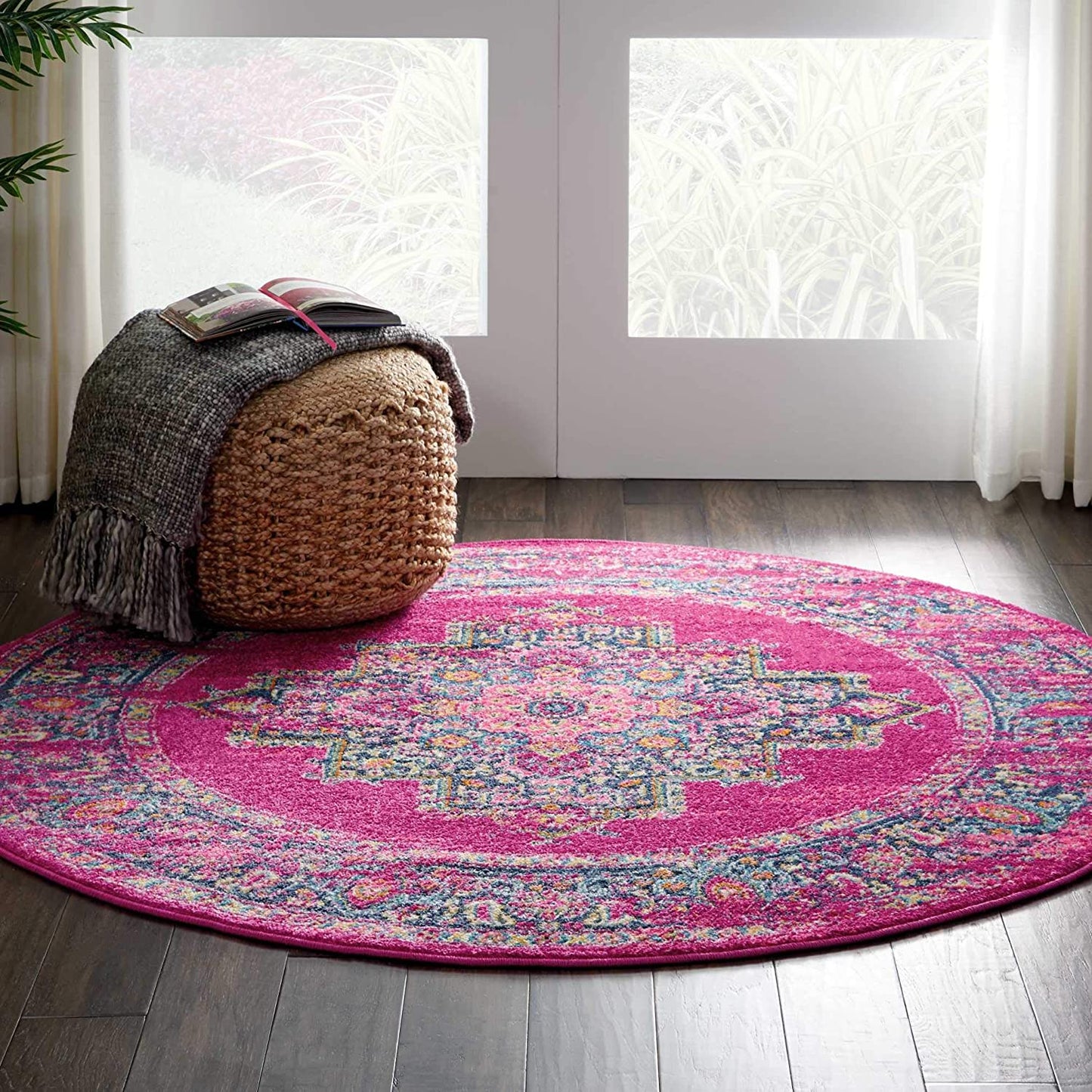 Medallion Distressed Blue Magenta Soft Area Rug