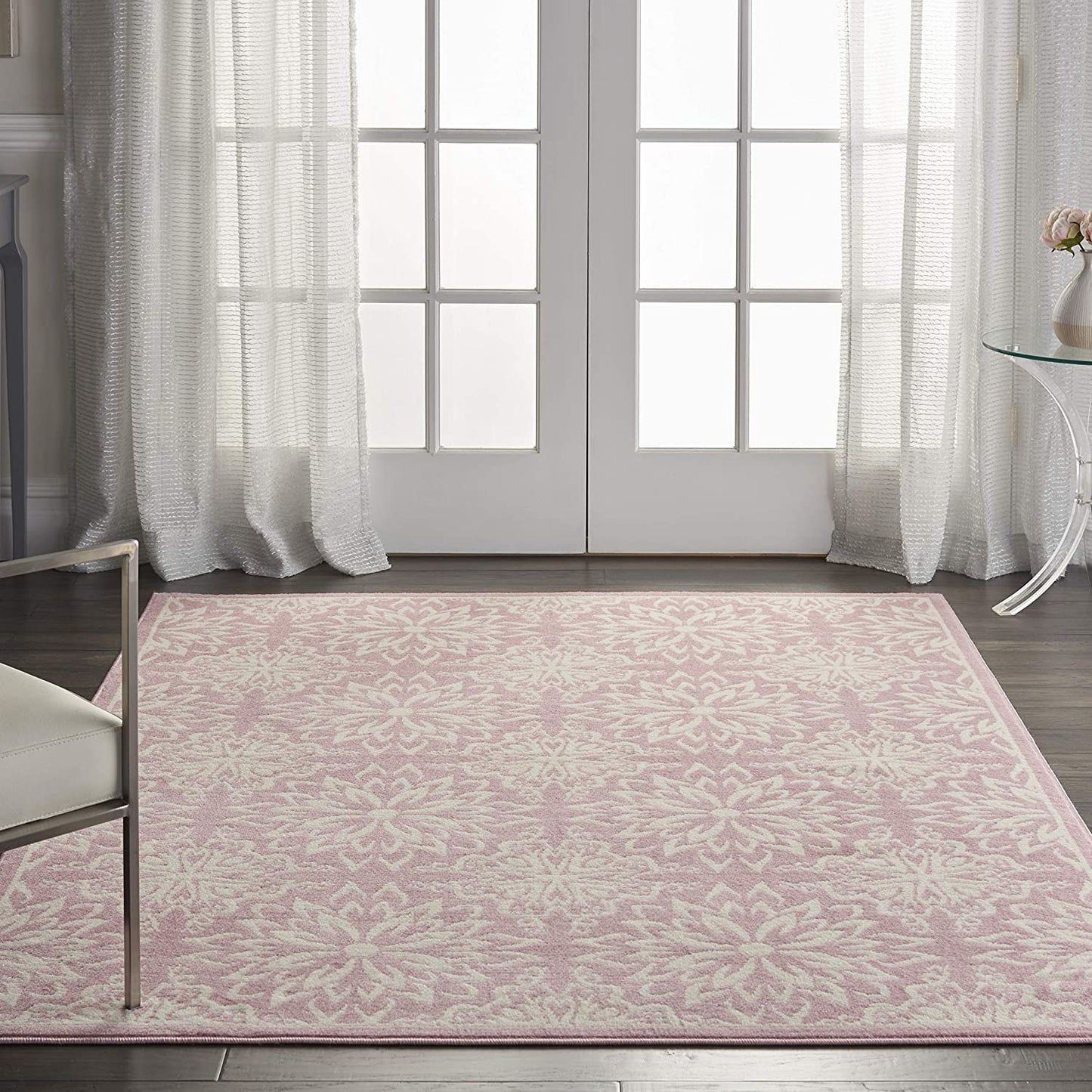 Transitional Floral Ivory/Pink Area Rug
