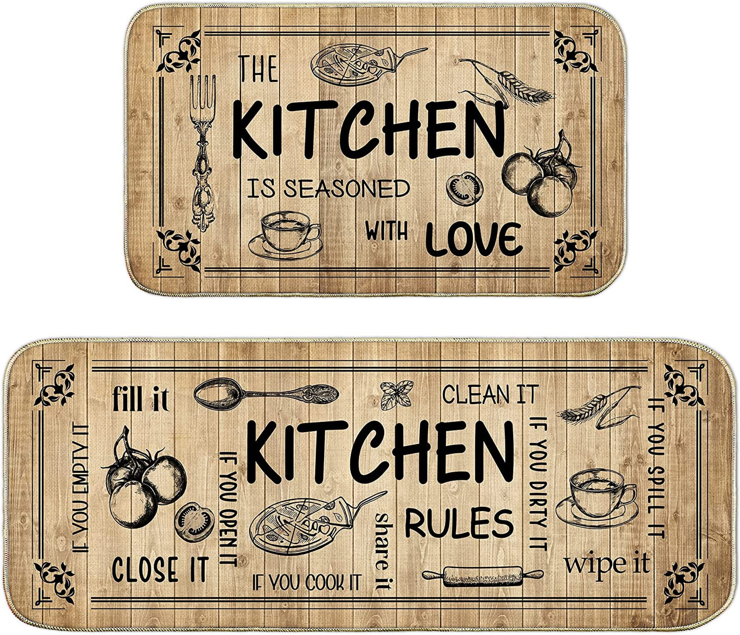 Lemon Kitchen Mat Set of 2, Non Skid Washable Runner Rug 17x29 and 17x47 Inch