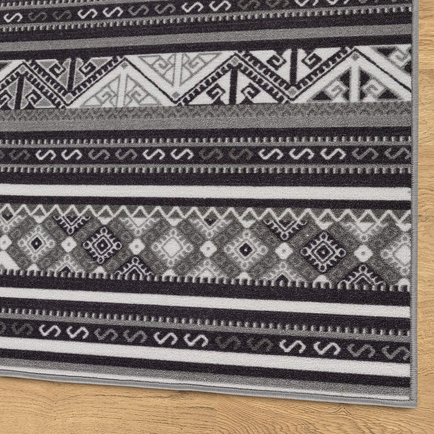 Moroccan Geometric Low Profile Pile Indoor Area Rugs Black