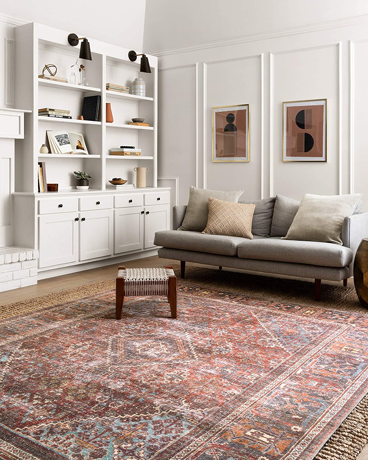 Loren Collection Vintage Printed Persian Soft Area Rug 1'-6" x 1'-6" Square  Brick/Midnight