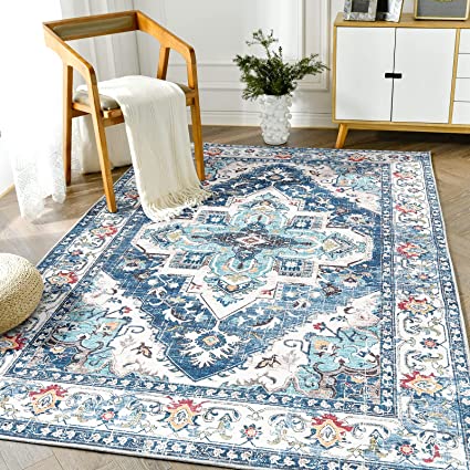 Persian Brick Red Vintage Foldable Thin Floral Print Floor Cover Retro Accent Rug