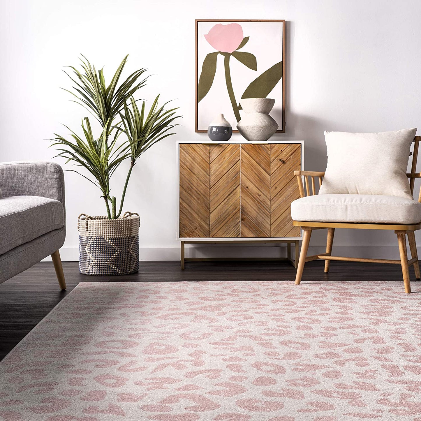Print Leopard Soft Area Rug, Baby Pink