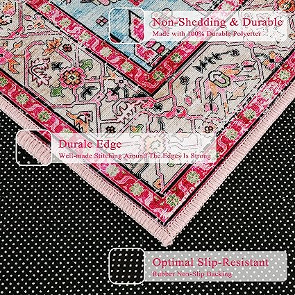 Non-Slip Distressed Vintage Persian Oriental, Small Accent Throw Low Pile Traditional Area Rug - 2' X 3'