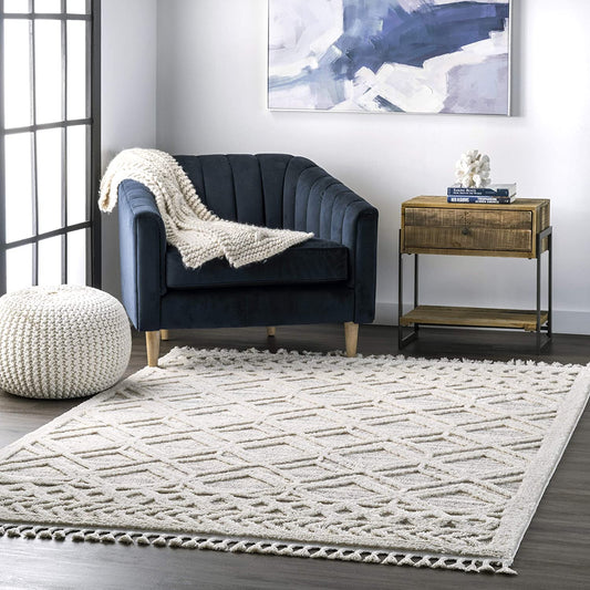 nuloom Ansley Soft Lattice Textured Tassel Area Rug Beige