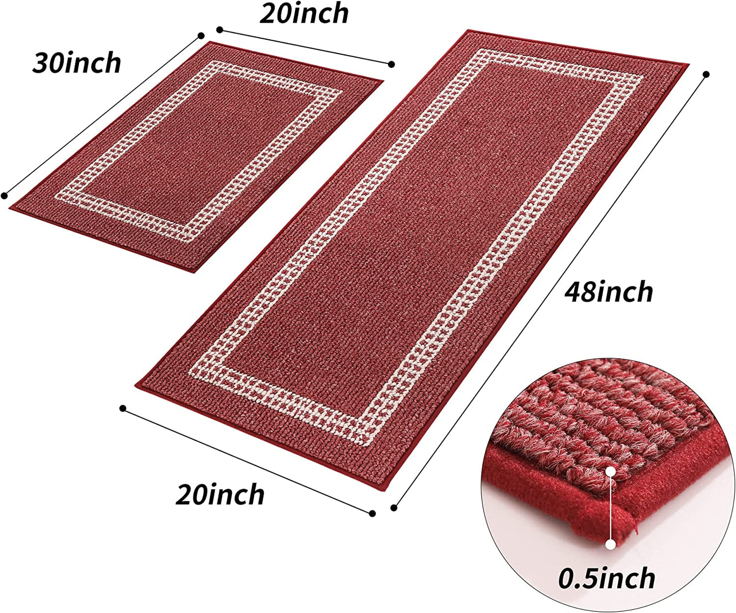 [2 PCS] Super Absorbent, Non-Skid, Washable, Polypropylene, Blue Kitchen Rugs and Mats 48x20 Inch/30X20 Inch