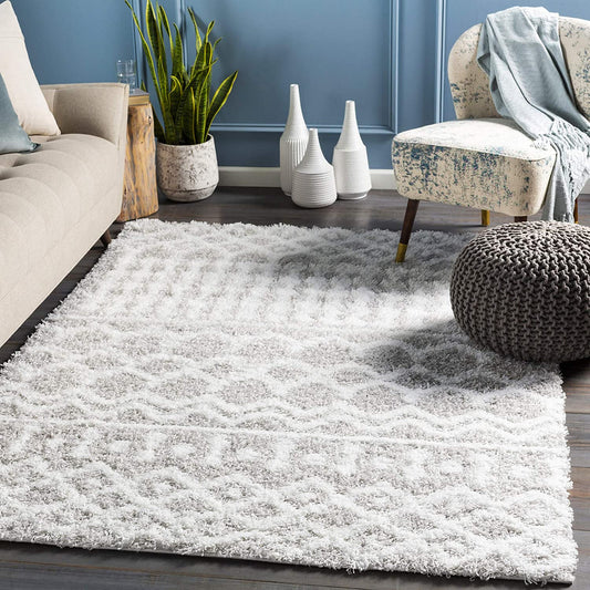 Hapsburg Beige Soft Shag Area Rug, Light Gray