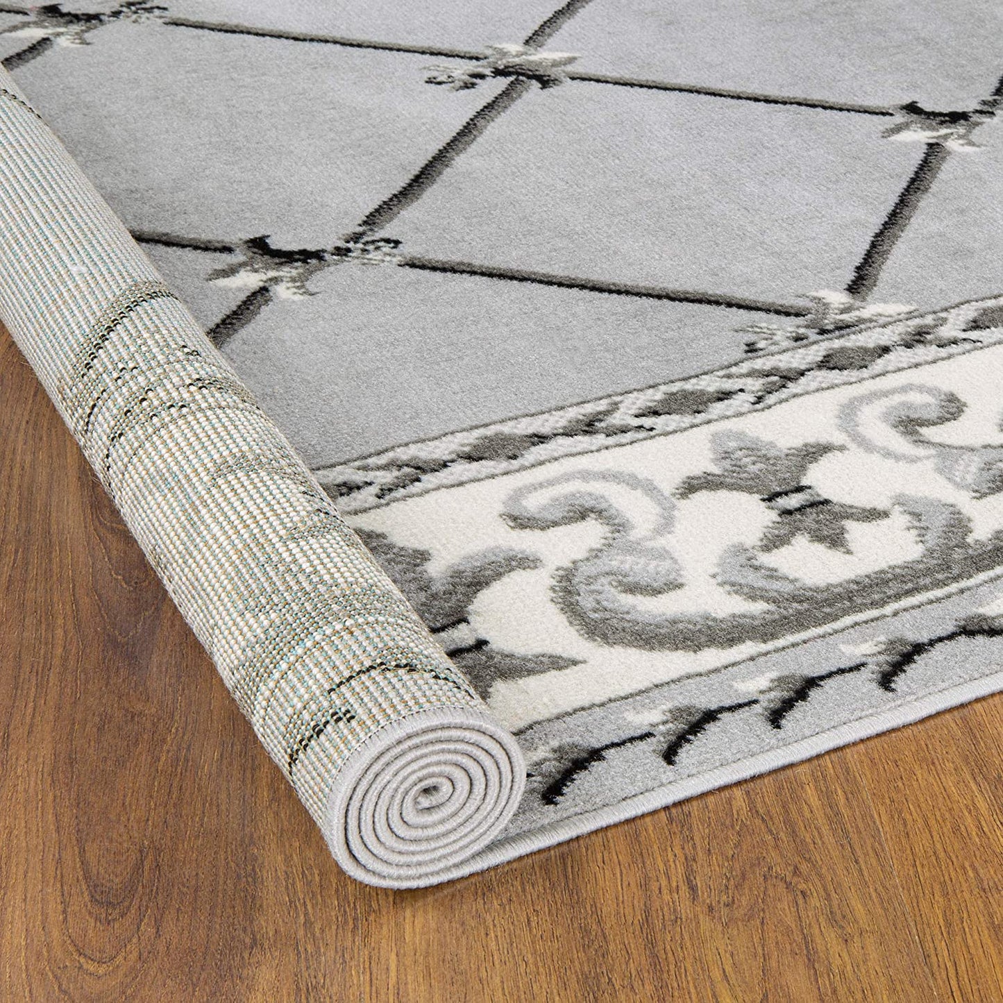 Kashan King Collection Geometric Indoor Area Rug Grey/Cream