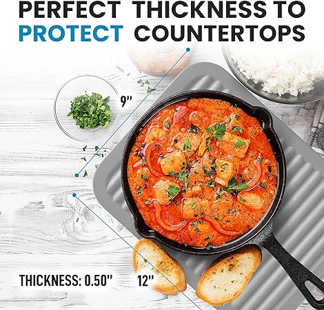 2 Pack (9"x12")Multi-Purpose & Versatile, Heat Resistant Silicone Trivets for Hot Pots and Pans - Black