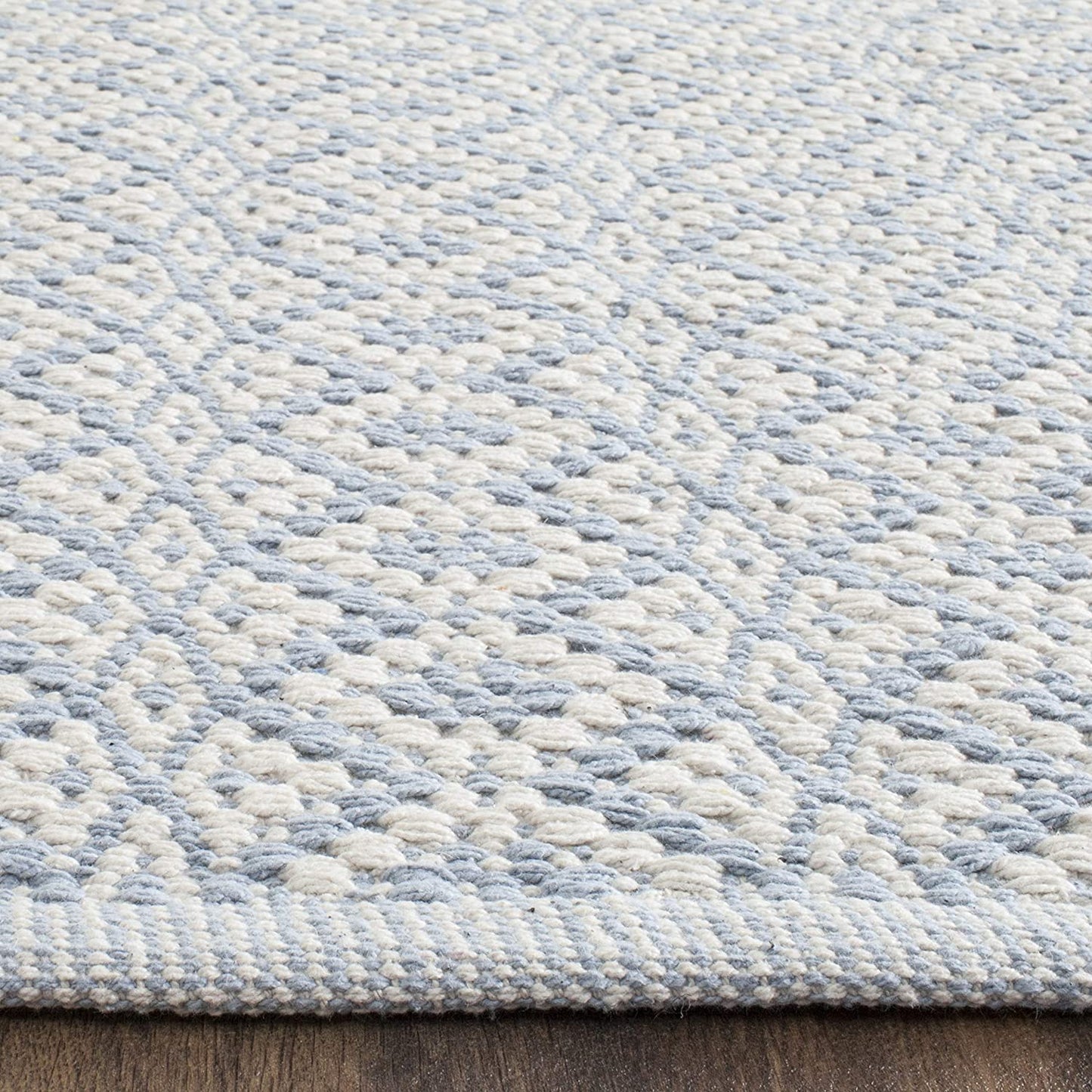 Handmade Cotton Rug, Ivory / Light Blue