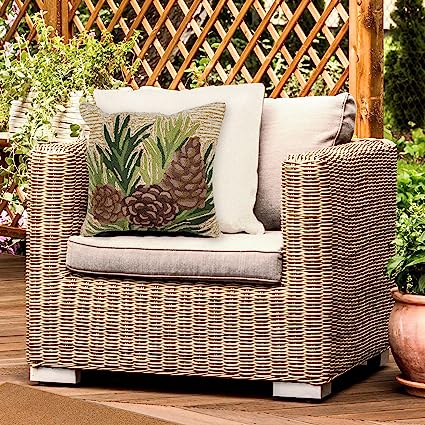 Frontporch Indoor/Outdoor Easy Care Invisible Zipper Hand Tufted Pillow- Birds Multi 18" x 18"
