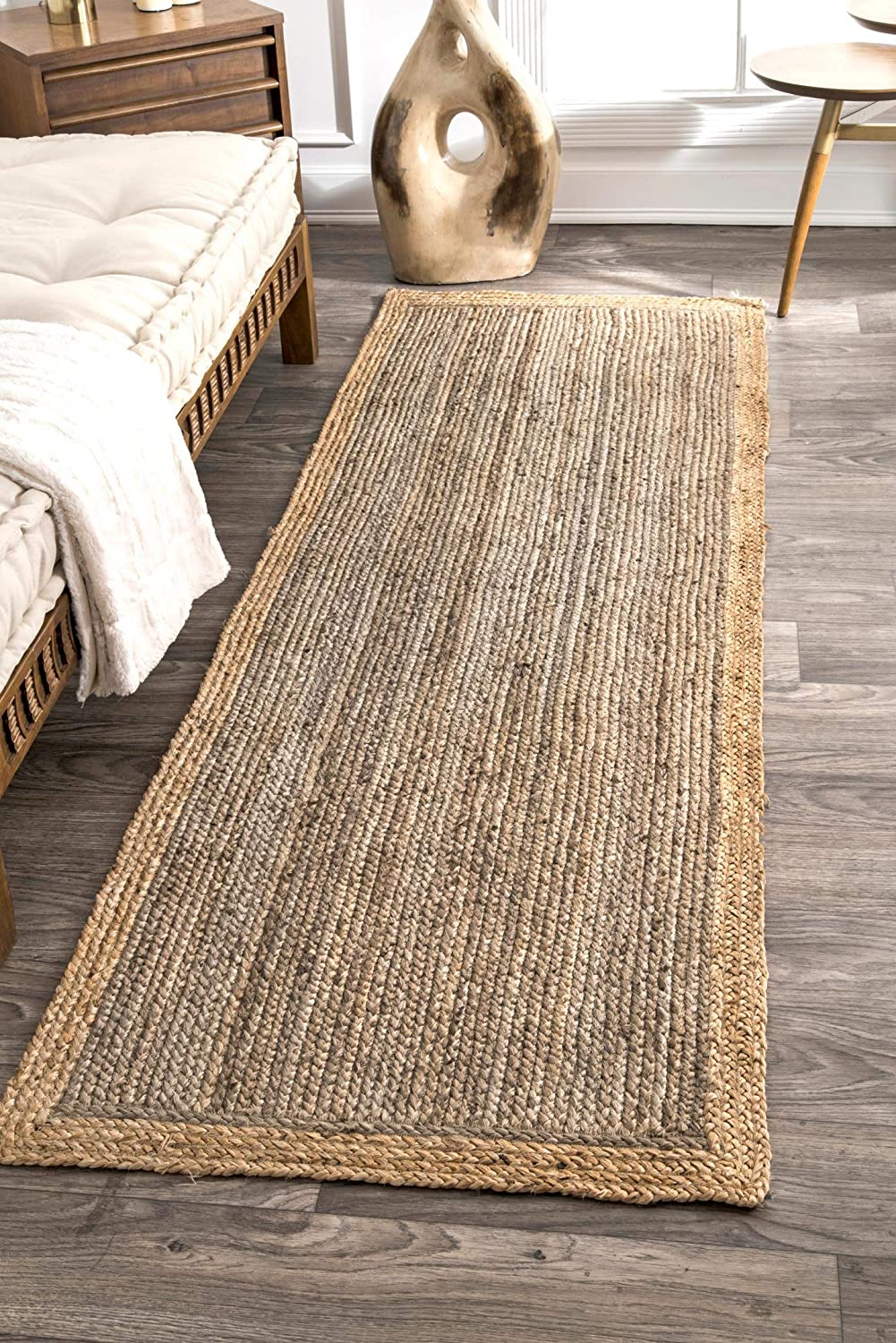 Hand Woven Jute Area Rug, Grey