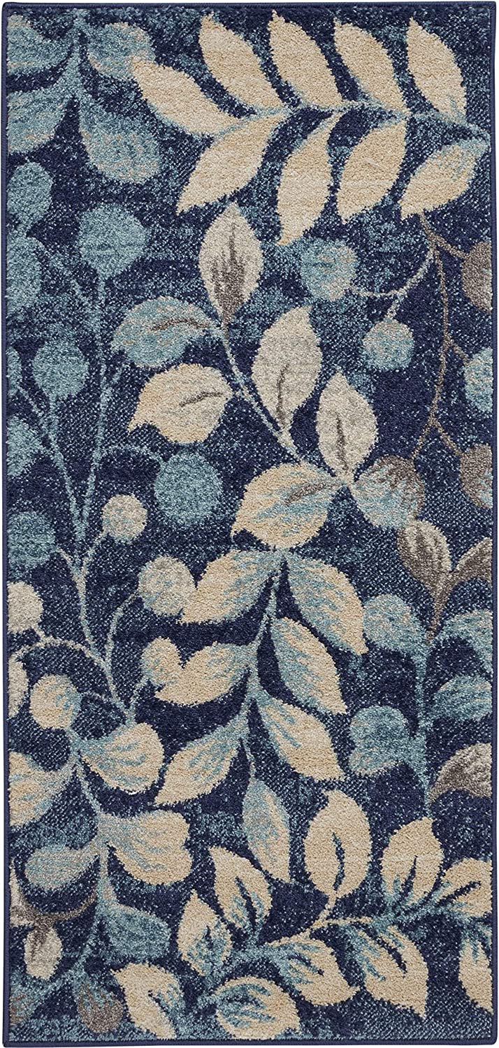 Tranquil Contemporary Botanical Navy Soft Area Rug