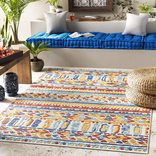 Eclectic Aqua Ivory Multi Area Rug