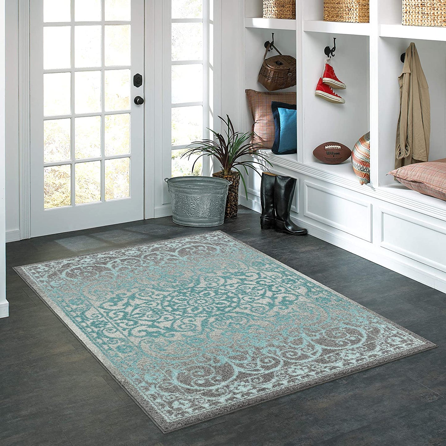 Maples Rugs Pelham Vintage Kitchen Rugs Non Skid Grey/Blue