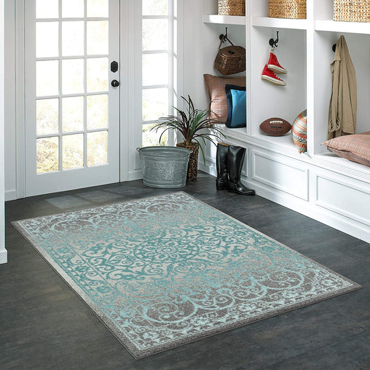 Maples Rugs Pelham Vintage Kitchen Rugs Non Skid Grey/Blue