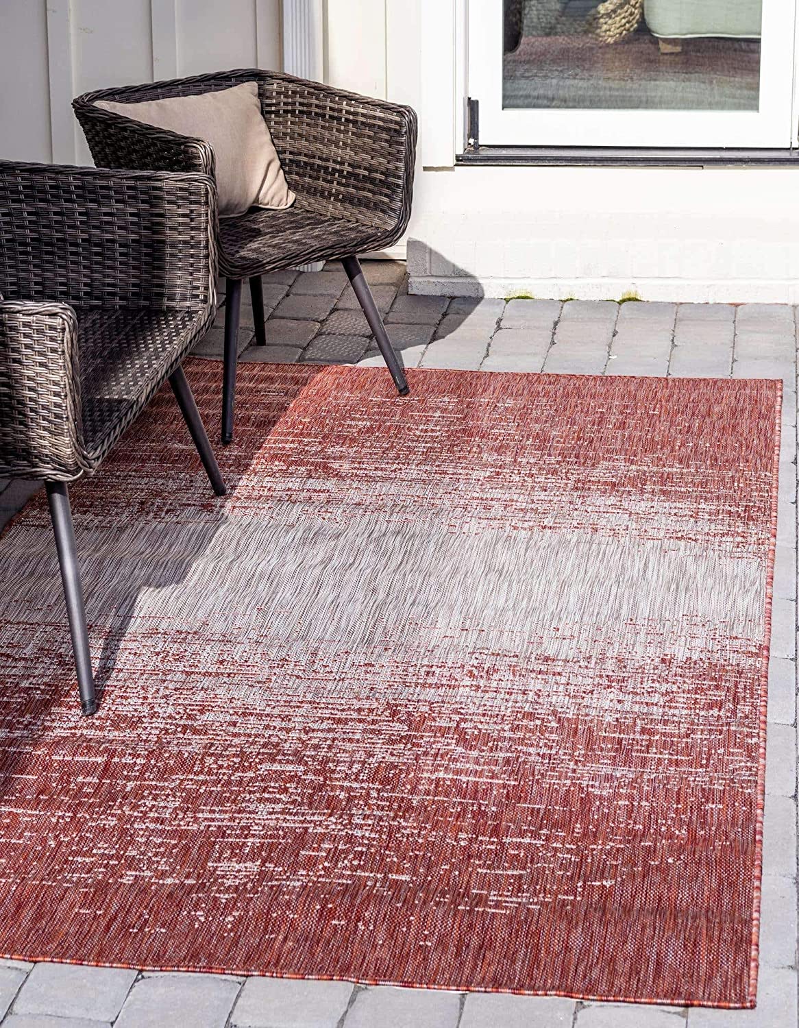 Outdoor Modern Collection Distressed Gradient Transitional Rust Red