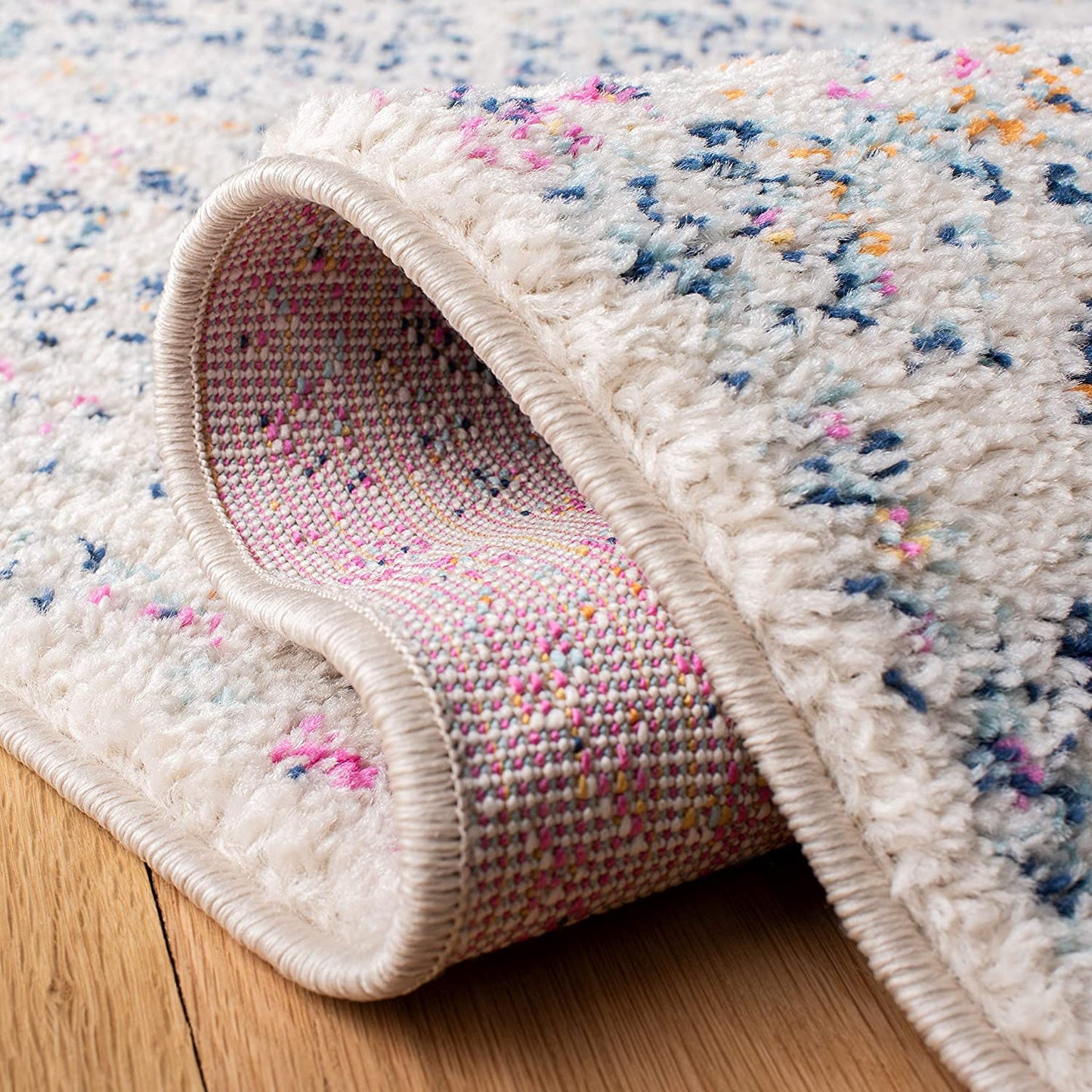 Moroccan Boho Distressed Ivory / Dark Blue Soft Area Rug