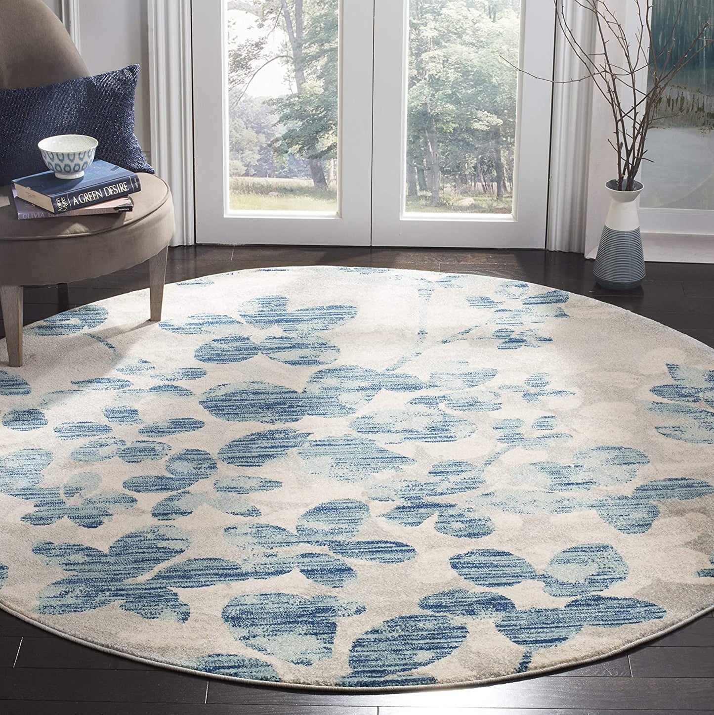 Vintage Floral Grey and Light Blue Soft Area Rug