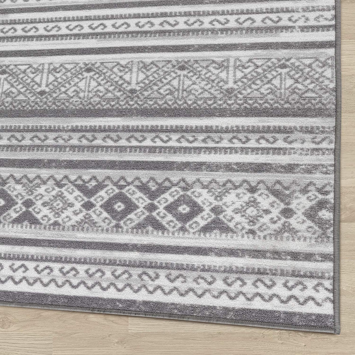 Moroccan Geometric Low Profile Pile Indoor Area Rugs Silver Gray