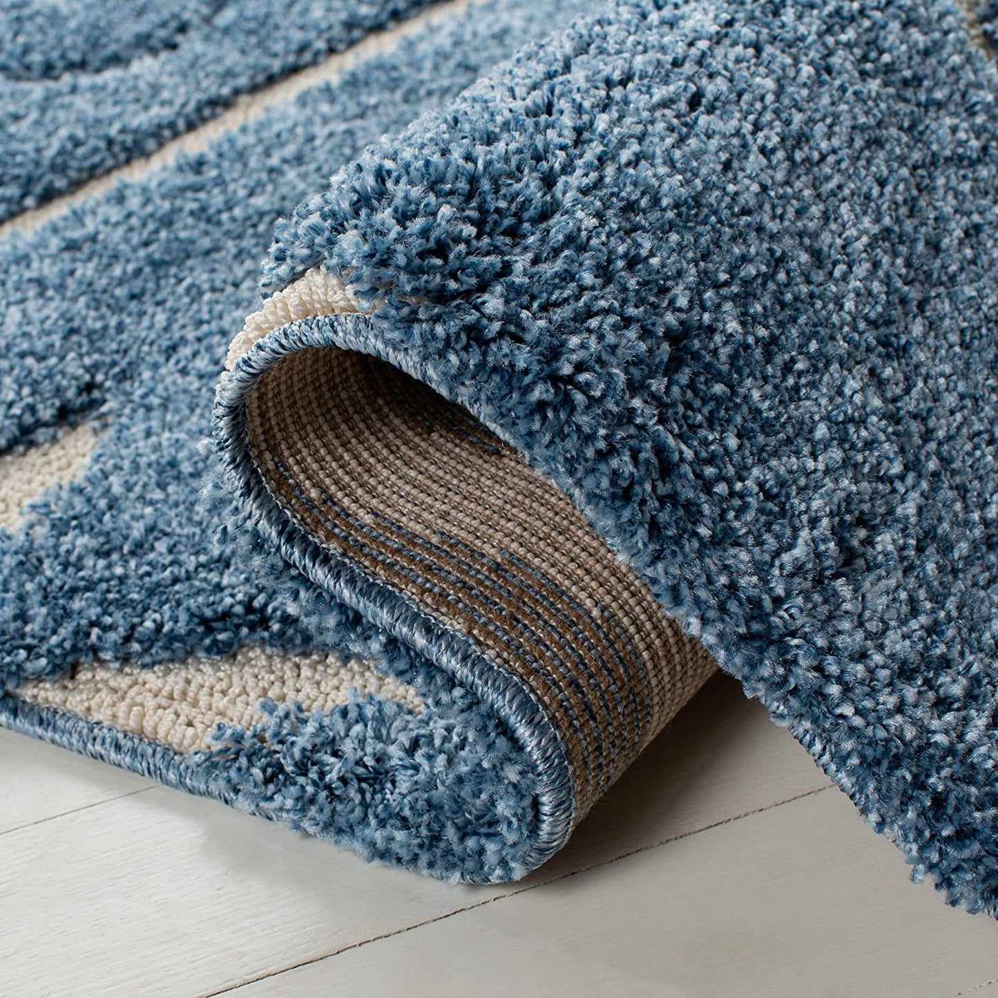 Premium Swirl Thick Plush light Blue/cream Area Shag Rug