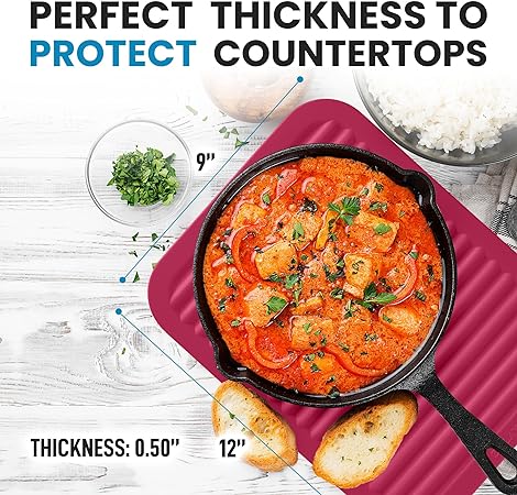2 Pack (9"x12")Multi-Purpose & Versatile, Heat Resistant Silicone Trivets for Hot Pots and Pans - Black