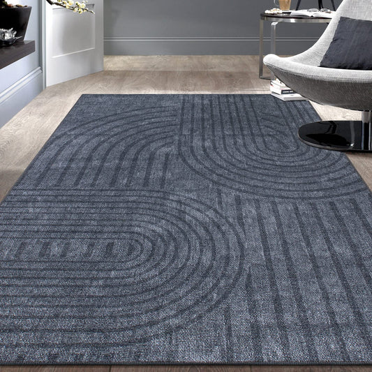 Contemporary Lines Plaid Stain Resistant Flat Weave Eco Friendly Premium Recycled Machine Washable Area Rug 7'7"x9'6" Dark Gray