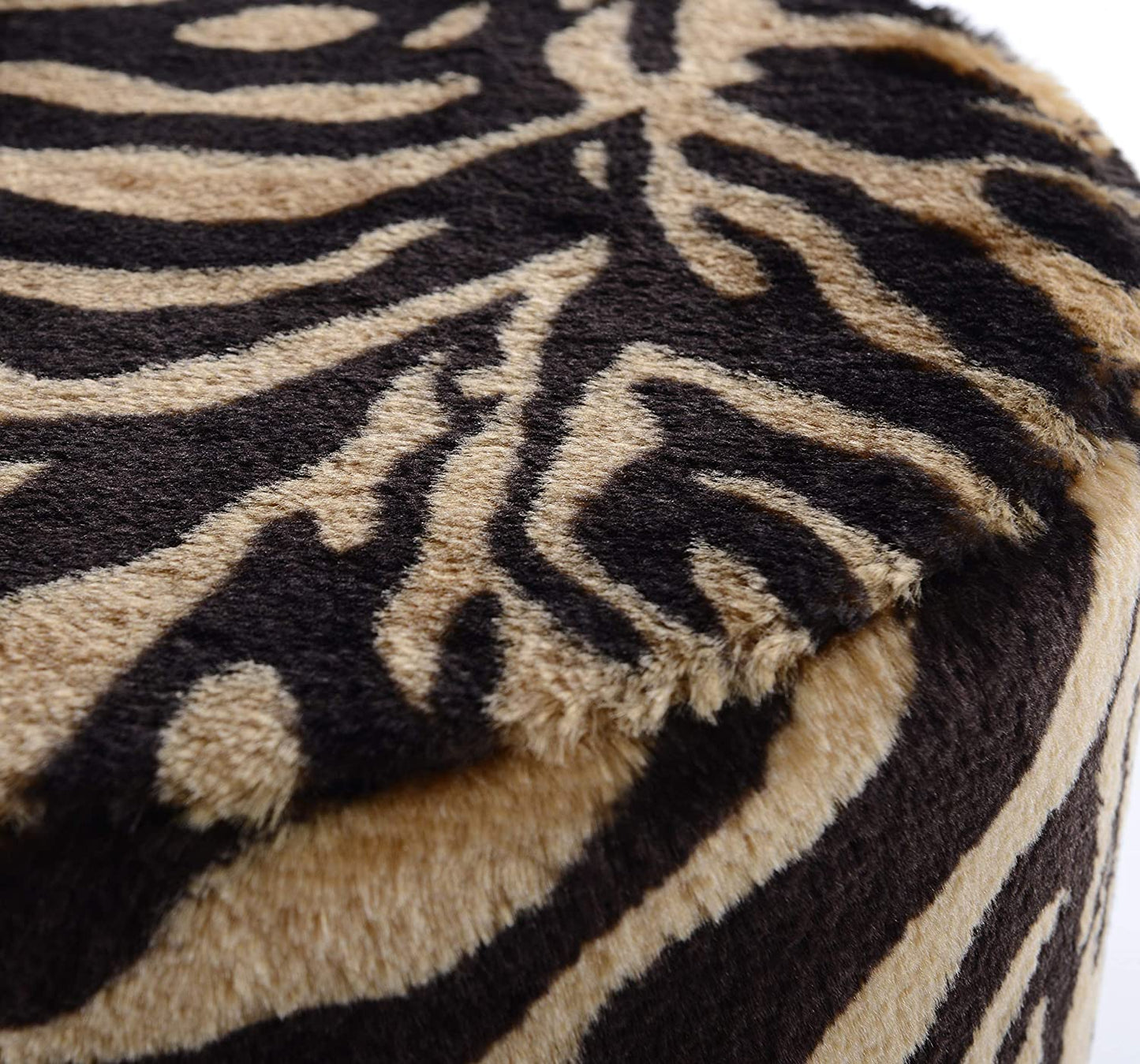 Collection Tiger Stripe Ottoman and Footstool 13" Round Decorative Faux Fur Stool