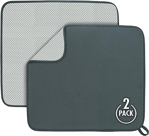 Super Absorbent Microfiber Premium Dish Drying Mat Dual Surface (Black)