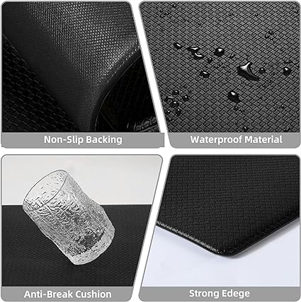 0.47 Inches Cushioned Anti-Fatigue Kitchen Rug, Kitchen Mats for Floor, Non-Slip Kitchen Rugs Sets of 2, Waterproof Kitchen Mat 17.3"×30"+17.3"×47",Black