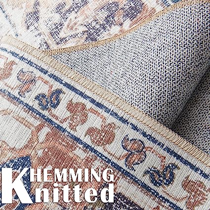 Persian Brick Red Vintage Foldable Thin Floral Print Floor Cover Retro Accent Rug