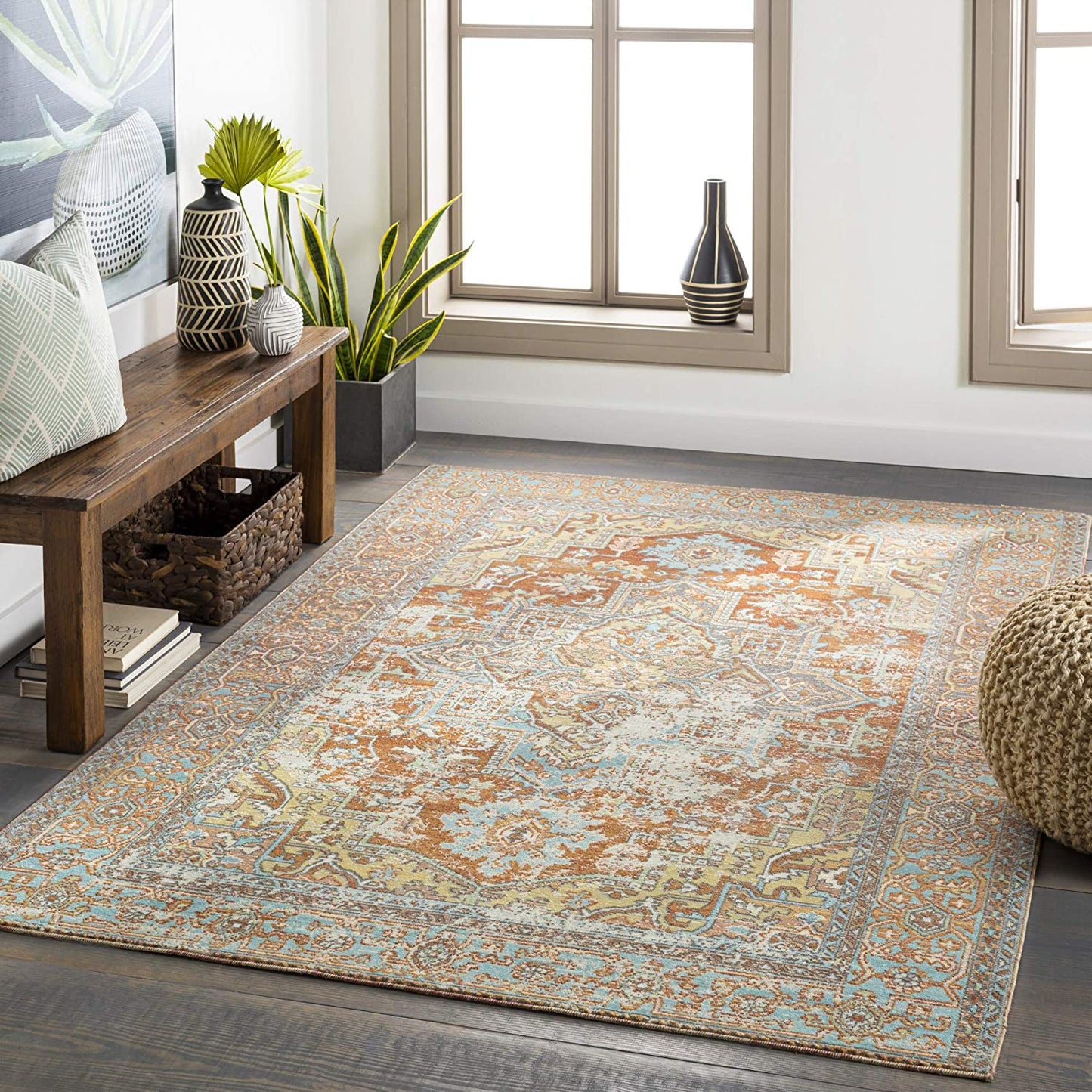 Amaury Indoor/ Outdoor Medallion Area Rug, Burnt Orange