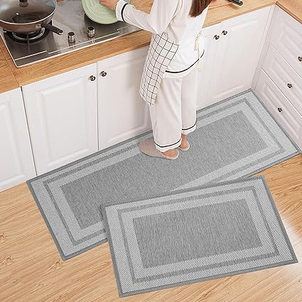 Set of 2 Non-Slip Washable Kitchen Rugs for in Front of Sink.Hallway, Laundry Room 17.3"x30"+17.3"x47" (Beige)