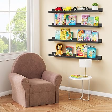 Black Floating Shelves 36 Inches Long,  Picture Ledge Shelf Set of 4, Connect 2 Shelves as 72 Inch Wide