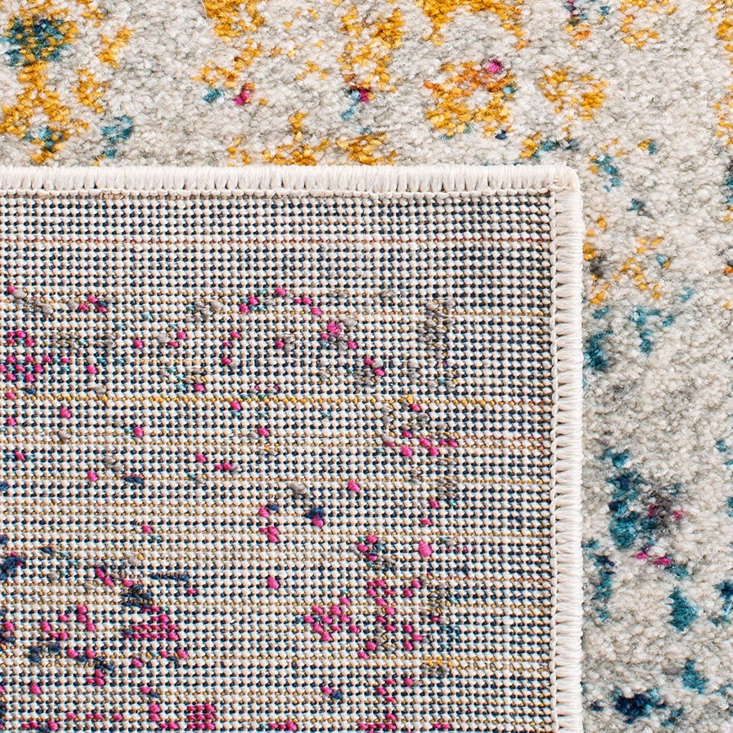 Oriental Shabby Chic Vintage Distressed Area Rug, Ivory/Fuchsia