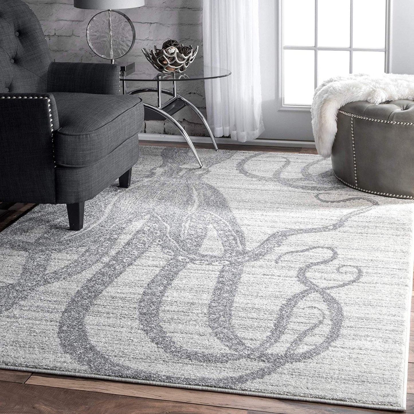 Octopus Pattern Silver Gray Soft Area Rugs