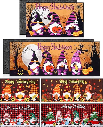 Halloween Christmas Thanksgiving Non Slip Holiday Decorations Floor Rug for Kitchen, 17 x 30 and 17 x 47 Inches
