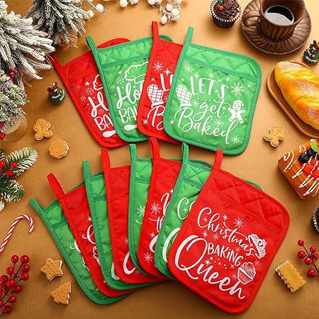 Machine Washable Heat Resistant Christmas Pot Holders with Pocket Xmas Funny Pot Mat, (Black,6 Pieces)