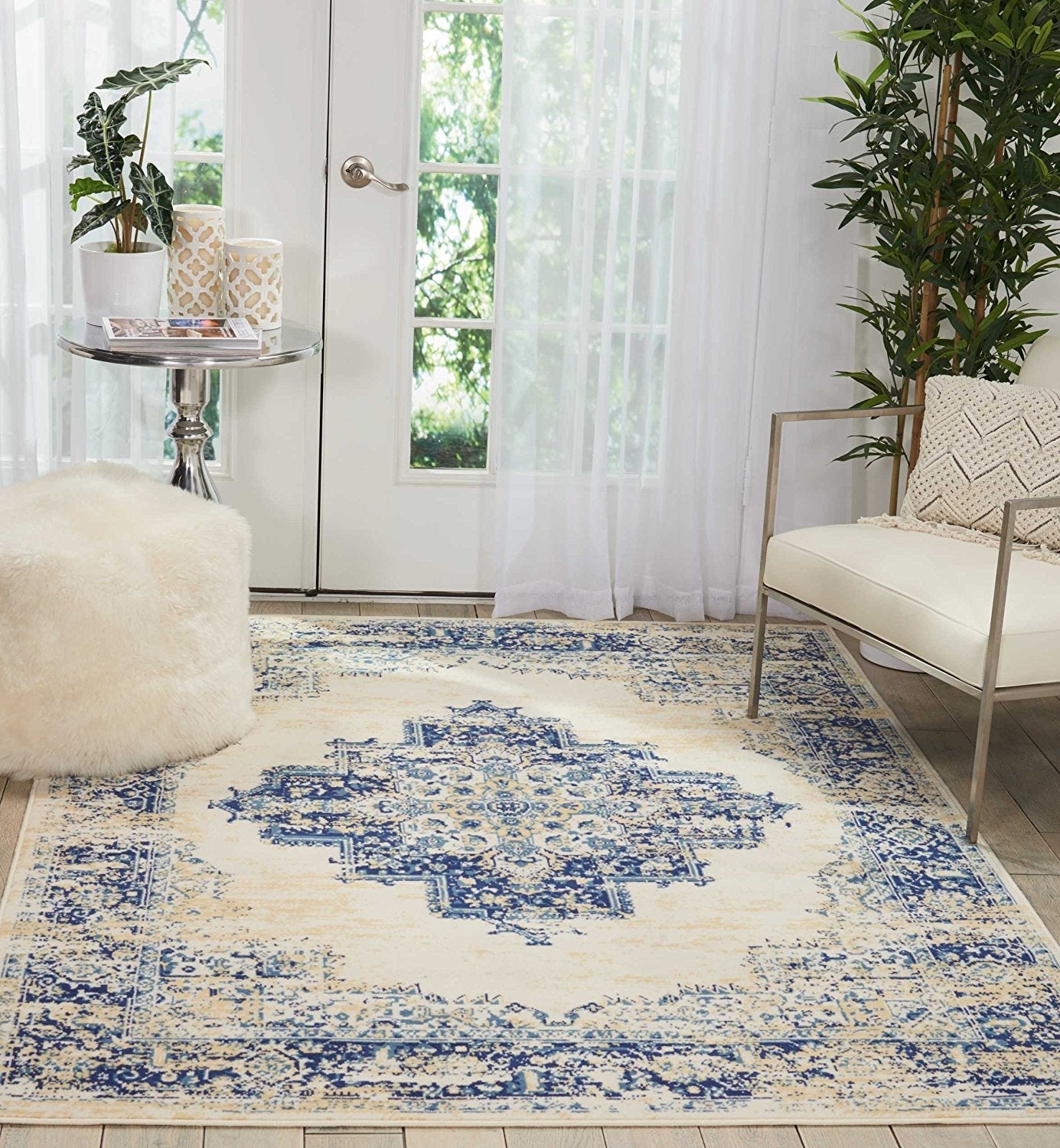 Navy Blue White Distressed Persian Area Rugs