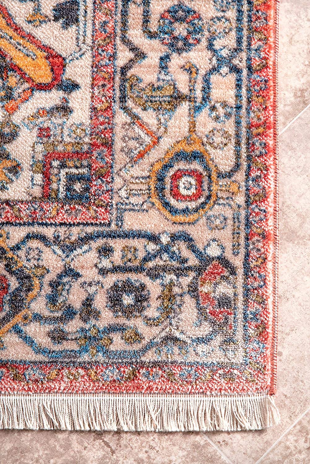 nuLOOM Ethel Medallion Fringe Area Rug,Orange