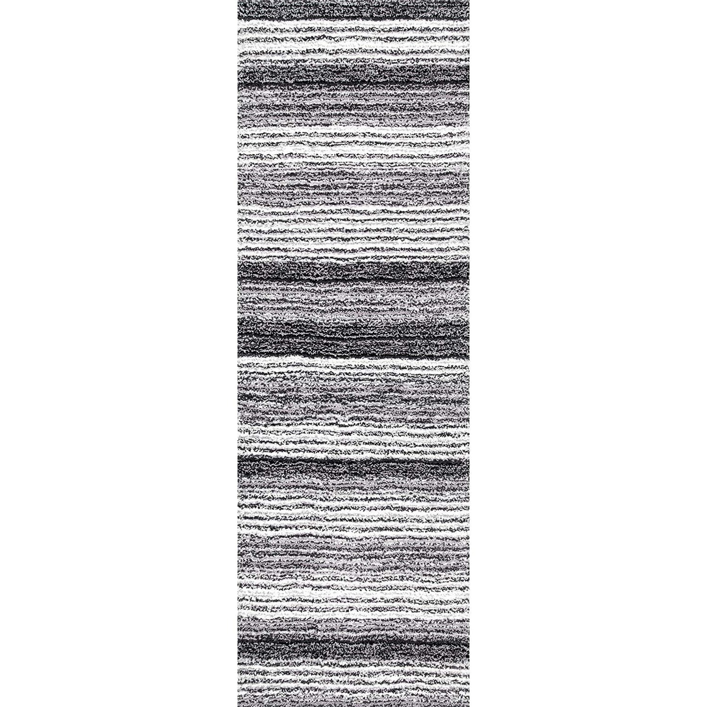 Premium Handmade Striped Gray Plush Shag Area Rugs
