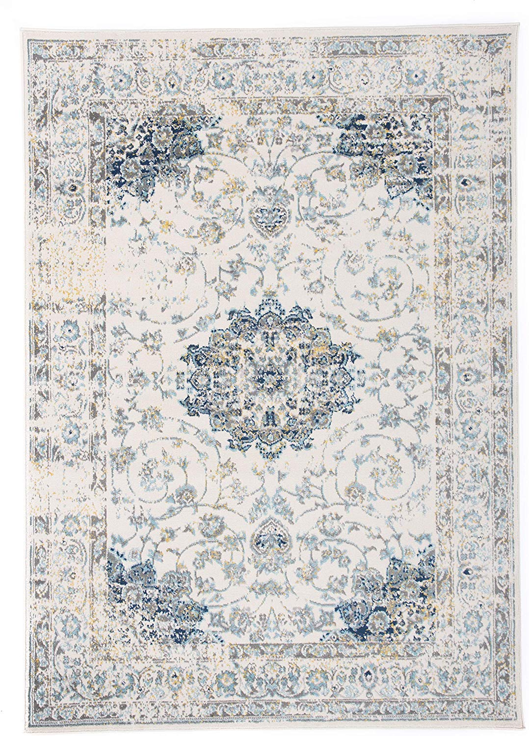 Traditional Persian Pattern Soft Ivory Blue Area Rug