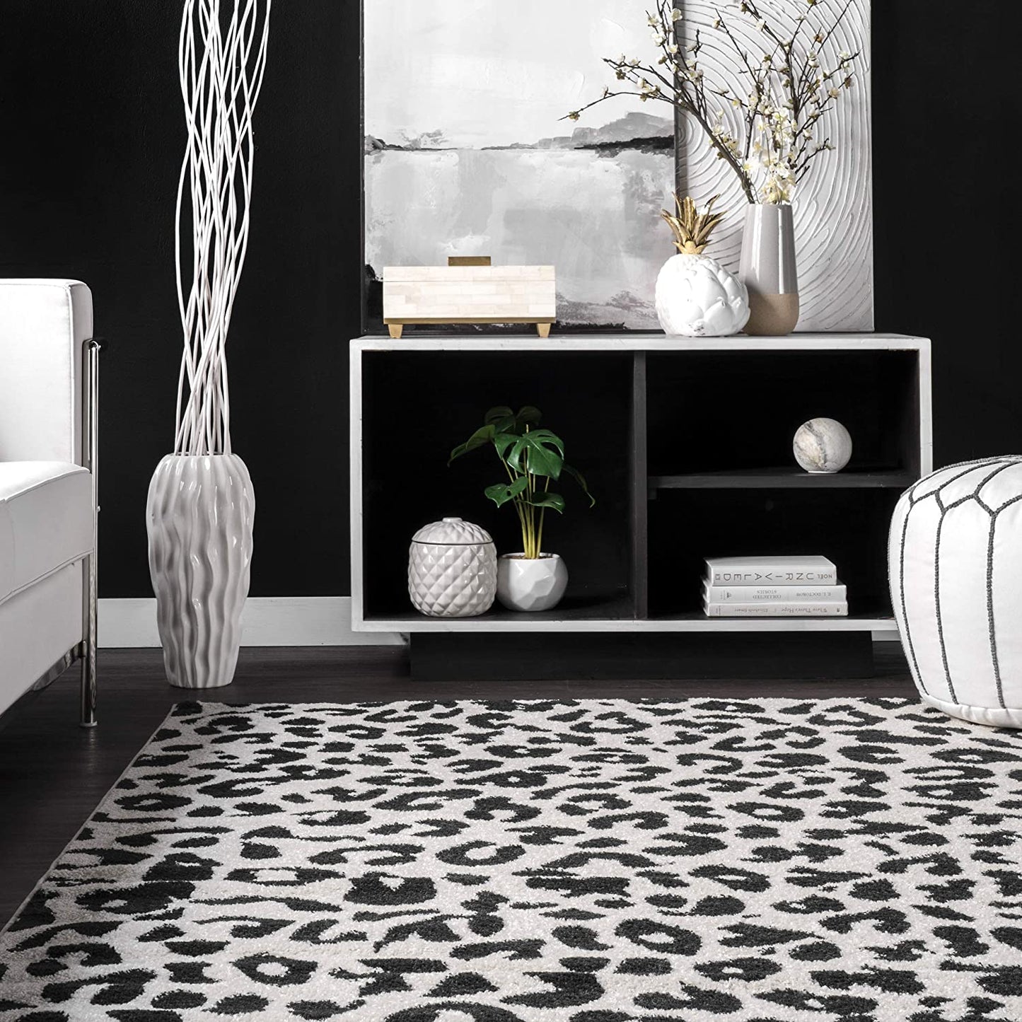 Print Leopard Dark Grey Soft Area Rug
