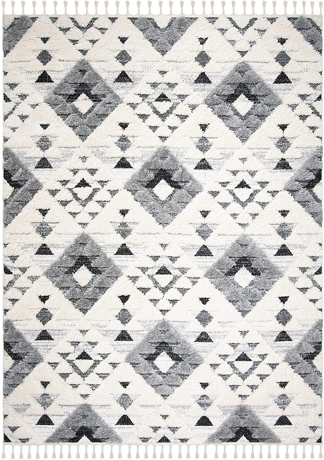 Moroccan Tassel Shag shag Area Rug Ivory / Grey