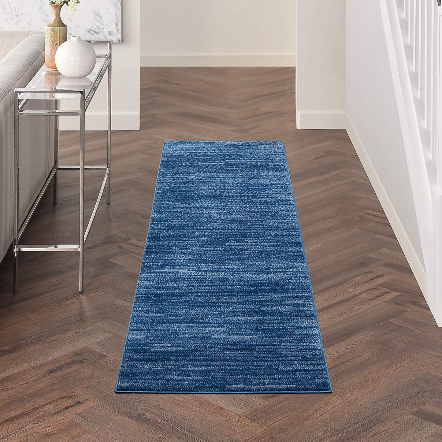 Solid Contemporary Navy Blue Indoor/Outdoor Area Rug