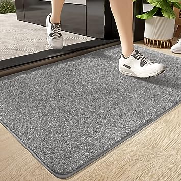 20"x32" Super Absorbent Resist Dirt Entryway Rug, Non-Slip TPR Backing Front Door Mat Indoor Entrance, Machine Washable Low-Profile Inside Door Mats for Entry, Grey