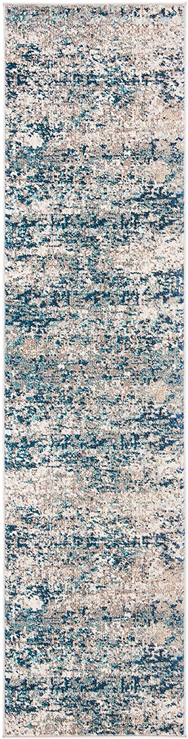 Modern Contemporary Abstract Runner, Grey/Blue