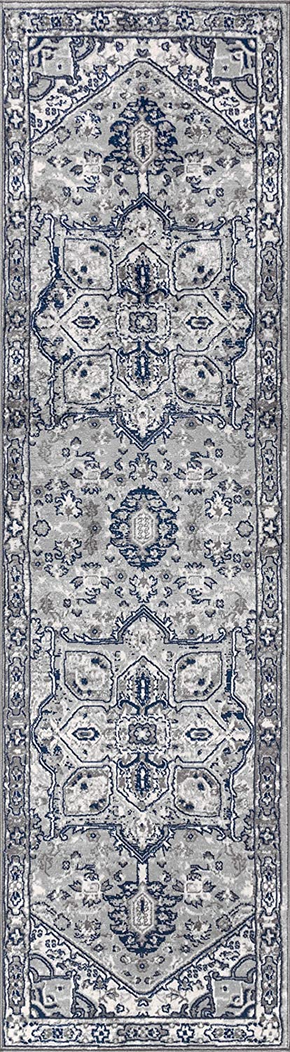 Modern Persian Vintage Medallion Light Grey/Navy Soft Area Rug