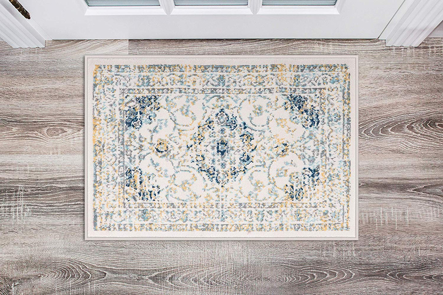 Traditional Persian Pattern Soft Ivory Blue Area Rug