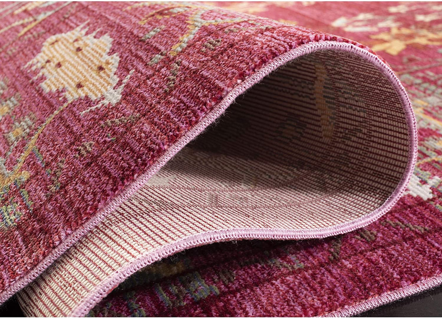 Boho Chic Distressed Area Rug, Fuchsia / Multi